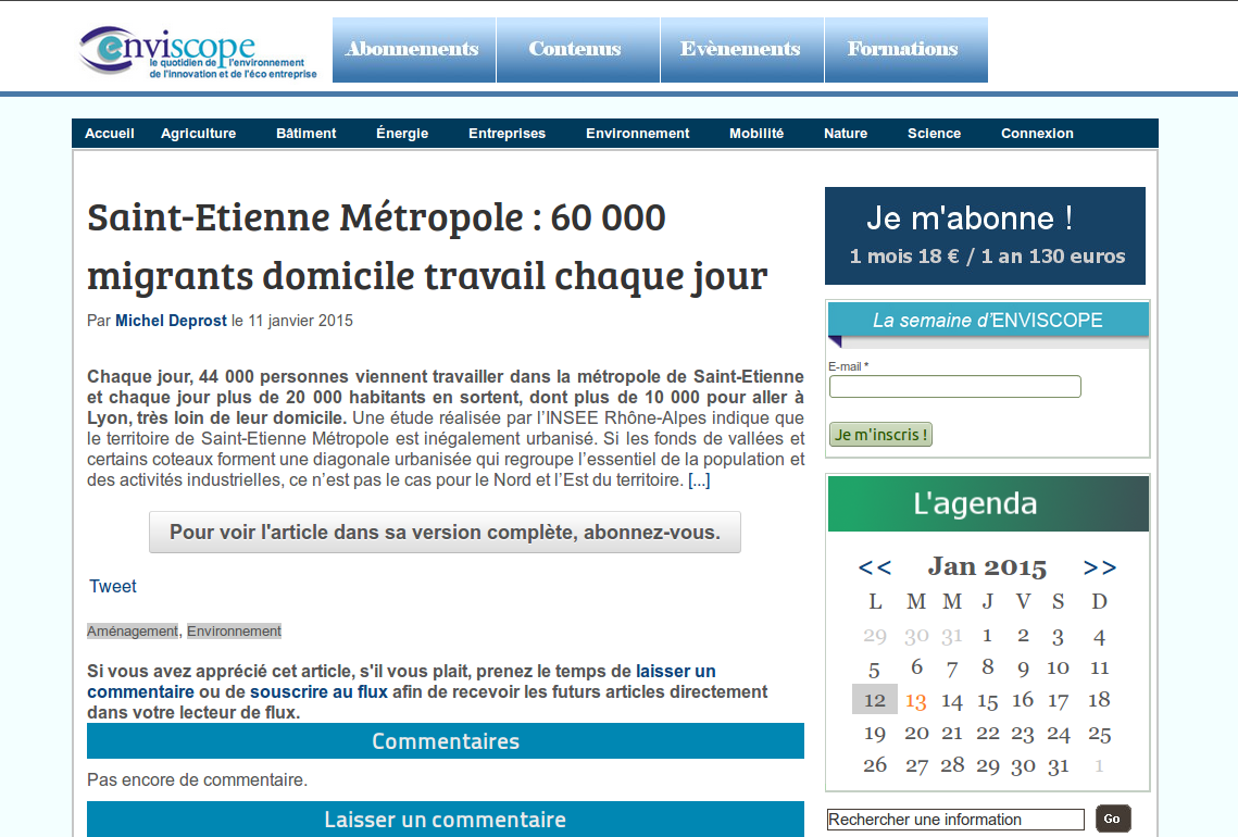Capture d’écran d’un article d’Enviscope coupé par un paywall.