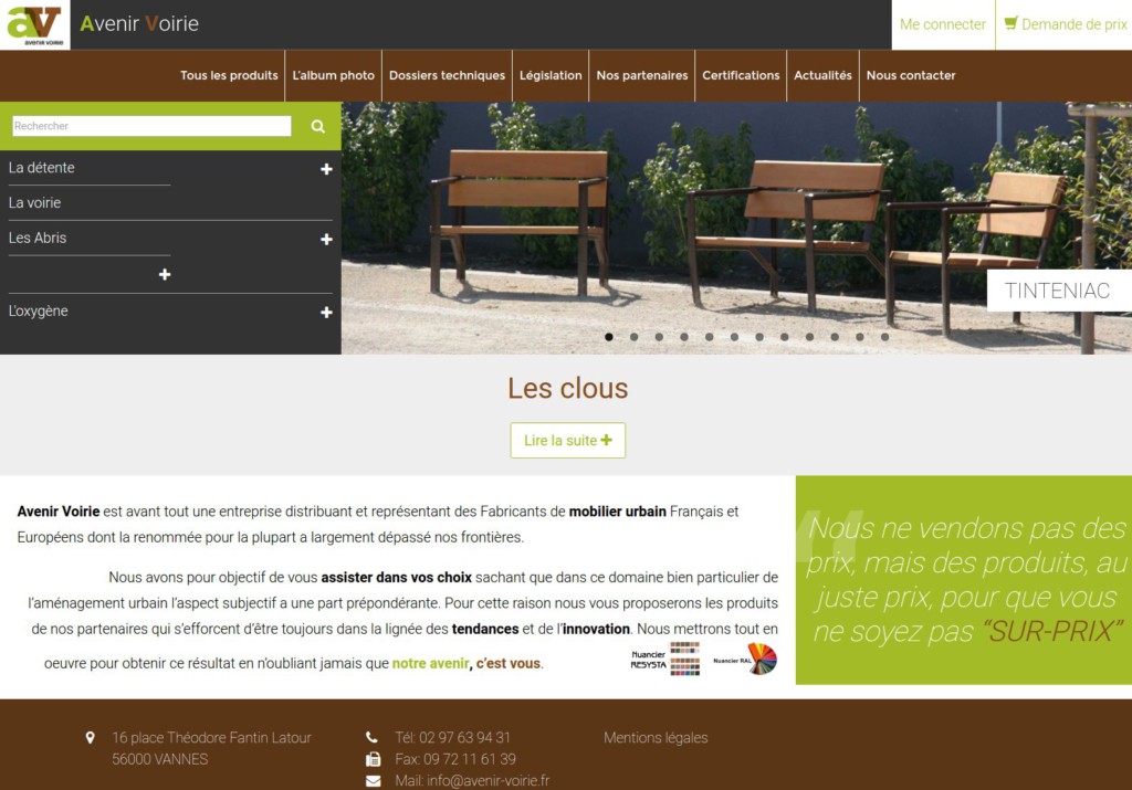 Site web de la société Avenir Voirie